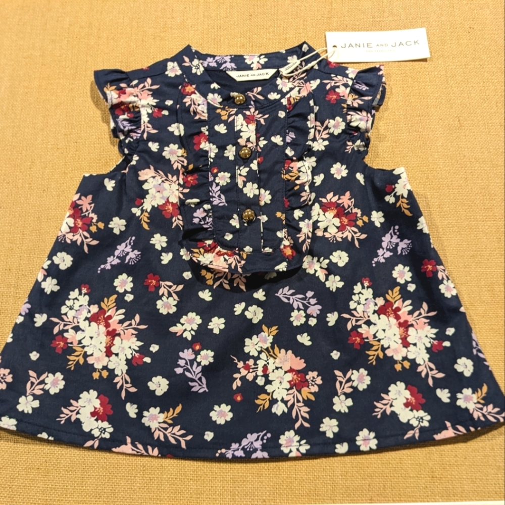 JANIE AND JACK, Floral, and Navy Top, Size 12-18 Months.